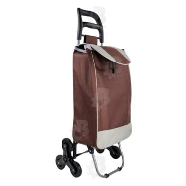 Imagem de Carrinho De Feira Com 6 Rodas Que Sobe | Carrinho De Compras Multiuso E PortáTil Para Mercado E Feira(Marrom)