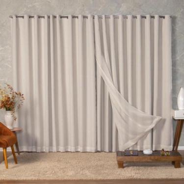 Imagem de Cortina Voil Gaze de Linho 10,00x2,50m com Forro Microfibra para Varão