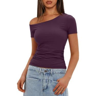 Imagem de Camiseta feminina Darong 9082, manga curta, roxa escura