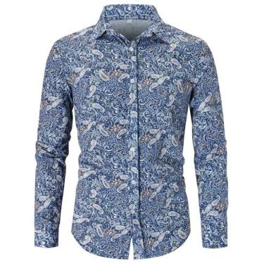 Imagem de Camisa masculina QZH.DUAO dos anos 70 Disco Paisley Floral Vintage CS 