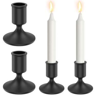 Imagem de 4 peças castiçais cônicos vintage metal preto/dourado suporte de vela para sala de jantar, mesa de centro, decoração de casa de casamento (preto, 4 peças)