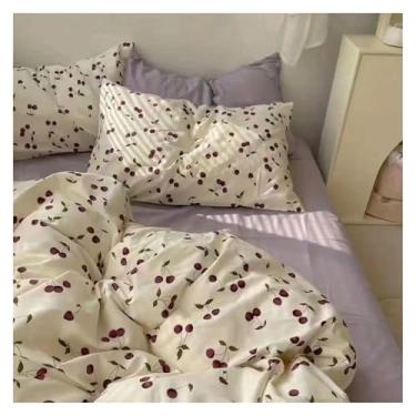 Imagem de Lindo conjunto de capa de edredom com estampa de corvo cereja laranja solteiro casal tamanho queen com fronhas de lençol plano (H Queen 4 peças 200x230)