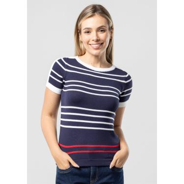 Imagem de Blusa Manga Curta Pau a Pique Modal Listrada Marinho/Branco