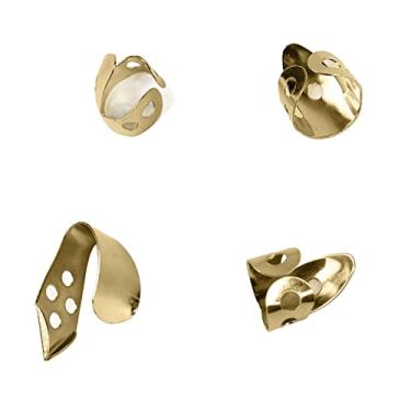 Imagem de RiToEasysports Conjunto de Palheta de Dedo para Guitarra de Aço Inoxidável Premium, Aparência Brilhante, Resistente à Ferrugem, para Tocar Guitarra [tamanho padrão] [iniciantes] (Ouro)