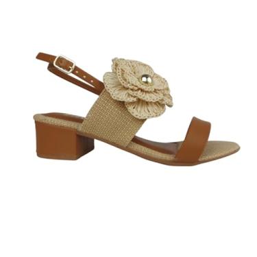 Imagem de Sandália Feminina Talara Palha Enfeite Natural Flor Salto Confortável (Bege, BR, Adulto, Numérico, 38)