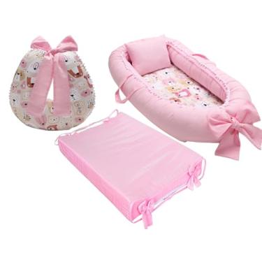 Imagem de Kit Ninho Redutor De Berço Menina + Almofada De Amamentação + Trocador liso Menina (Ursa mel troc rosa)