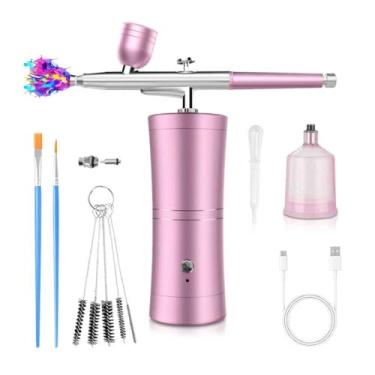 Imagem de AYYHG Kit de aerógrafo, com compressor 160KPA conjunto de aerógrafo sem fio recarregável sem entupimento com bico de 0,3 mm, kit de pulverização de escova de ar para barbeiros, modelo, pintura, arte