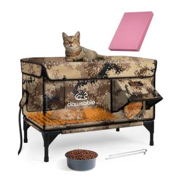 Imagem de Casa de gato aquecida para placa de espuma externa, porta de escape de casa de gato extremamente isolada, toldo à prova de intempéries e à prova d'água, abrigo elevado de animais selvagens para o