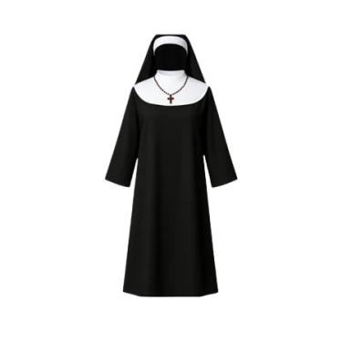 Imagem de Fantasia de Freira para Adulto com Véu, Vestido para Festa, Halloween e Cosplay (Unisex M)