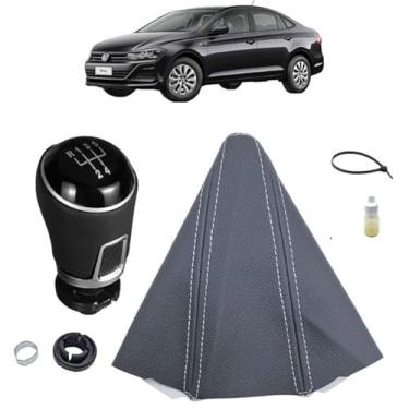 Imagem de Manopla De Substituição E Coifa Forro Courvin Marcha Câmbio Manual Compatível Com Vitus 2018 Á 2026 (PRETO - COSTURA PRATA)