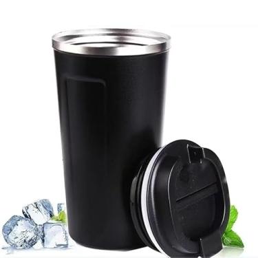 Imagem de Copo Térmico Aço Inox 500ml - Copo com Tampa para Café Quente e Bebidas Frias (preto/2)