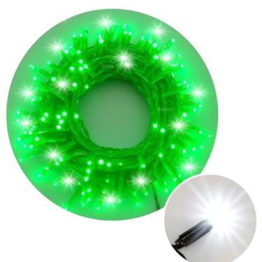 Imagem de Kit 3x Cordões LED 10m Strobo Externo 220v Branco Vermelho Gold Jardim Parque Conector Macho Femea (Led Verde|Strob Bran|Fio Verde, 10m - 220v)