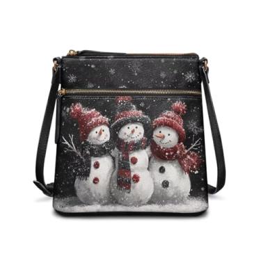 Imagem de HUGS IDEA Bolsa tiracolo feminina de couro, bolsa tiracolo grande, Hobo, bolsa para celular, Xmas Snowman Family