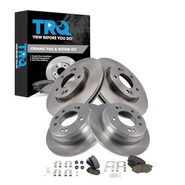 Imagem de TRQ Kit de freio dianteiro e traseiro e rotor de cerâmica compatível com Hyundai Tucson 2010-2012 Kia Sportage 2010-2012