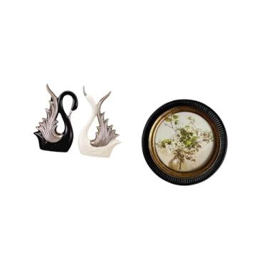 Imagem de Fenteer Conjunto Elegante de Escultura de Cerâmica de Cisne E Moldura de Resina Europeia em para Prateleira Decorativa E Decoração de Aniversário de Qu