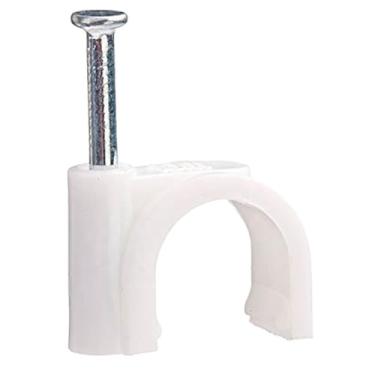 Imagem de Kit Fixador de Fio com Prego, 100 Peças, Branco, 10mm, para Cabos Elétricos, Telefônicos, Internet e TV, Compatível com Madeira, Alvenaria e Gesso