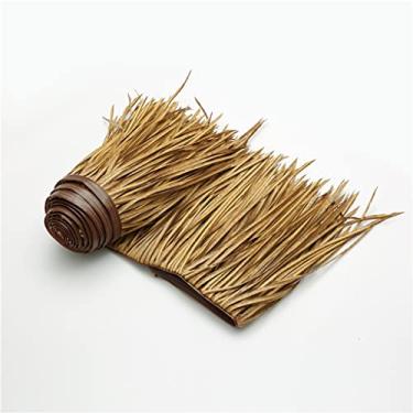 Imagem de Rolo de palha de palmeira PE materiais de construção de plástico capa de guarda-chuva de praia de palha artificial telhas de telhado de palha para tiki bar jardim decoração à beira-mar (amarelo b, 0,5