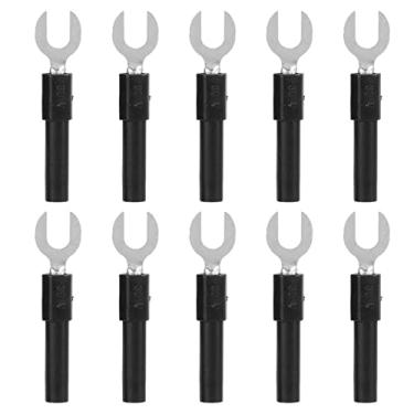 Imagem de Hyuduo Garfo Spade Conectores Fio Terminais Spade Conectores Garfo 10Pcs 10A Latão PVC 30Vac-60Vdc Com 4mm Furo para Equipamentos Industriais Eletrônicos Células Solares (Preto)
