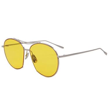Imagem de Óculos de sol femininos com armação redonda de metal grande, retrô, lentes planas, com proteção UV, Amarelo, Lens Width: 60 Millimeters