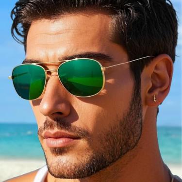 Imagem de Óculos de sol aviador polarizados, óculos de sol de metal para dirigir, Verde