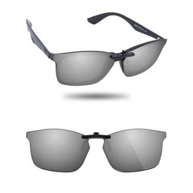 Imagem de Fiskr Óculos de sol com clipe polarizado para Ray-Ban RB7047 54 mm - Proteção UV - Ajuste universal para homens e mulheres, Prata metálica., 54mm