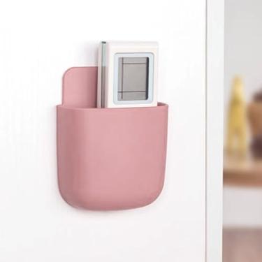 Imagem de 1 caixa de armazenamento adesiva multifuncional montada na parede, organizador de plástico sem perfuração para telefone de controle remoto e itens pequenos, design compacto com economia de espaço