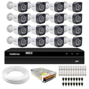 Imagem de Kit 16 Câmeras de Segurança Full HD 1080p Lite 20 Metros Infravermelho + DVR Intelbras + HD + Cabos e Acessórios