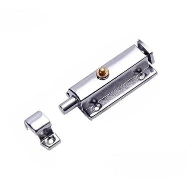 Imagem de Parafuso de aço inoxidável engrossado montado na superfície automático mola de madeira anti-roubo fechadura de porta e janela de banheiro (7,6 cm 1 peça, prata)