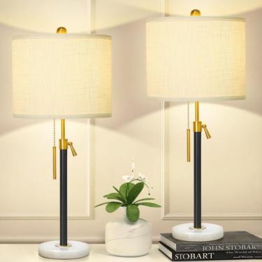 Imagem de Conjunto de abajures de mesa Qingmiao ajustável de 56 a 76 cm de linho