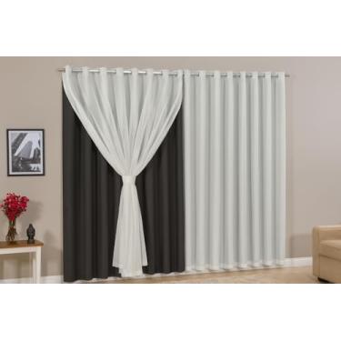 Imagem de Cortina Voil com Forro, 3,00x2,20m, 2 Panos, Decorativa para Sala e Quarto, Branco (PRETO)