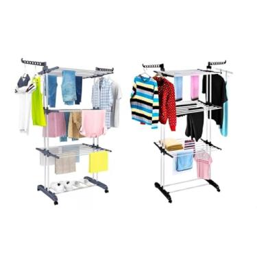 Imagem de Varal Torre 3 Andares Aço Inoxidável Retratil Compacto 4 Rodas Prático(Sortido)