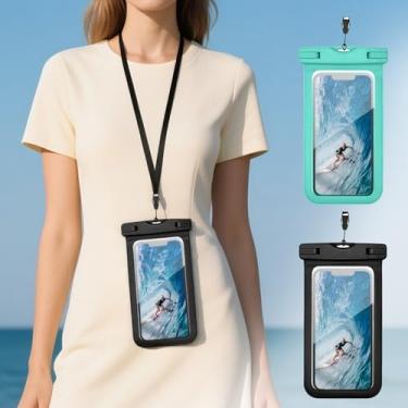 Imagem de Pacote com 2 bolsas de telefone à prova d'água 17 cm à prova d'água bolsa seca essencial para navio de cruzeiro na praia (MIX1)