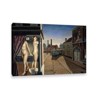 Imagem de Paul Delvaux Impressão Street of the Trams Pintura em tela famosa arte pôsteres surrealismo imagem de arte de parede para decoração de escritório em casa presente exclusivo 100 x 70 cm (39 x 71