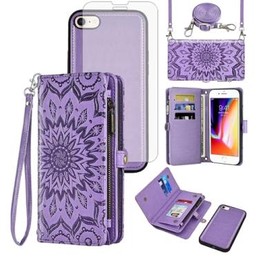 Imagem de Capa de celular para iPhone 7/8/SE 2020/2022 carteira com zíper com alça protetora de tela flor flip iPhone7 iPhone8 7s 8s i SE2020 SE2022 2/2nd/3/3ª geração SE2 SE3 7SE 8SE 8SE feminina roxa