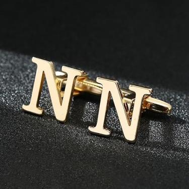 Imagem de Abotoaduras masculinas clássicas de ouro BLC273-P, Letter N, Ferro, Sem Pedra Preciosa