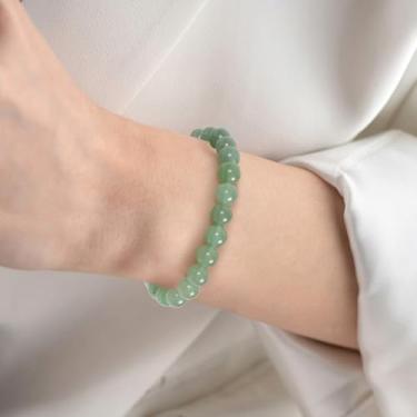 Imagem de Pulseira de equilíbrio de meditação com pedras da sorte de cristal mínimo de aventura verde 8 mm, Small, Pedra, Aventurina