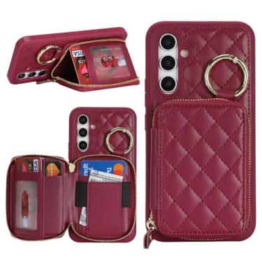 Imagem de Hamany Capa carteira para Galaxy A54 com suporte para cartão, para Galaxy A54 5G capa de telefone carteira com zíper com compartimento para suporte capa para mulheres e homens - vermelho escuro