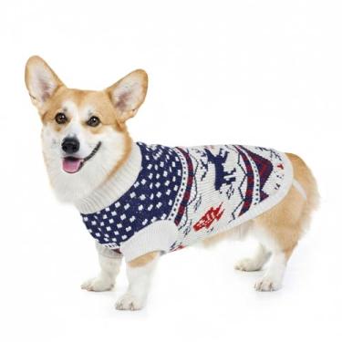 Imagem de Pawfun Suéter aconchegante com gola rolê para cães – Suéter de Natal para cães, de malha macia e quente, para meninos e meninas, roupa de clima frio para filhotes pequenos, médios e grandes, veado