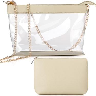 Imagem de Amylove Bolsa transversal com zíper transparente aprovada para estádio com bolsa pequena transparente para shows em estádios e eventos esportivos, Dourado, Bolsa transversal transparente