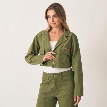 Imagem de Blazer Jeans Cropped Com Bolso Cargo Feminino-Feminino