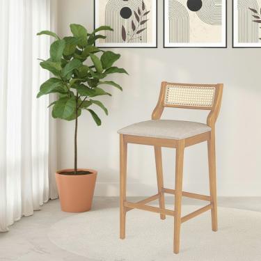 Imagem de Conjunto 2 Cadeiras De Jantar Lagum Jequitibá Terra Assento Linho Cinza Encosto Palha Sextavada