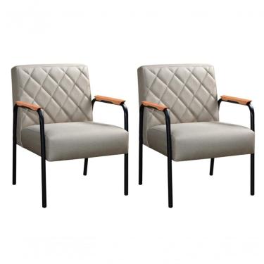 Imagem de Conjunto 2 Poltronas Ludmilla Cadeira Decorativa Sala Recepção Escritório - Linho Bege 140