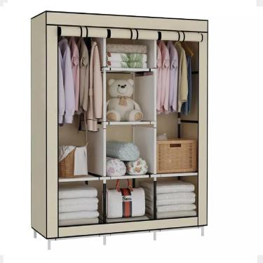 Imagem de Guarda Roupa Cabideiro Portatil Prateleiras Dobravel Armario Arara Grande Organizador Camping
