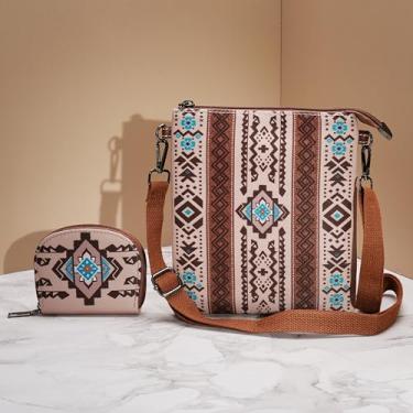 Imagem de Bolsa tiracolo feminina de lona transversal de ombro boho com porta-cartões pequeno e alça removível, Camelo, Large