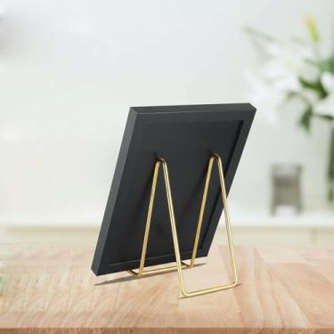 Imagem de Suportes de exibição de 7,6 cm com placa dourada, suporte de moldura de metal, suporte para imagem, placa decorativa, cavalete de foto, suporte de exibição de trabalho artístico, porta-retratos