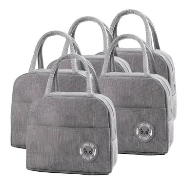 Imagem de Kit 5 Bolsa Térmica Portátil Lancheira Marmita Infantil de Mão para Viagem Piquenique (Cinza)