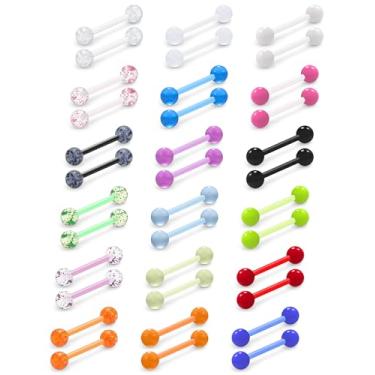 Imagem de Xnsjeyy 14G Bioflex Bioflex Acrílico Flexível Acrílico Língua Piercing Retentor de Joias Calibre 14 Calibre Plástico Liso Língua Piercing de Mamilo Joias para Mulheres Homens Barra 14 MM