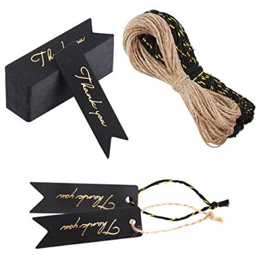 Imagem de 100 mini etiquetas de agradecimento para lembrancinhas, papel de 2,8 x 0,8 polegadas com furos, folha dourada com cordas de barbante de 20 m para casamentos, aniversários, embrulhos de lembrancinhas