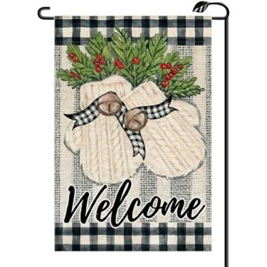 Imagem de Luvas de inverno Welcome Bandeira de jardim azevinho 30,5 x 45,7 cm Vertical Dupla Face Xadrez Búfalo Pequenas Bandeiras Sazonais Decoração Externa para Quintal DJ13