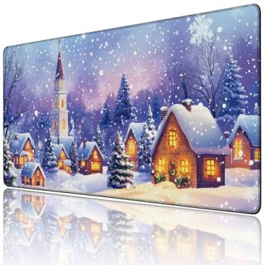 Imagem de Mouse pad grande de Natal para jogos, tapete de mesa para teclado e mouse, base de borracha antiderrapante, bordas com costura dupla, almofada de mesa para computador, laptop, casa, escritório, 90 x
